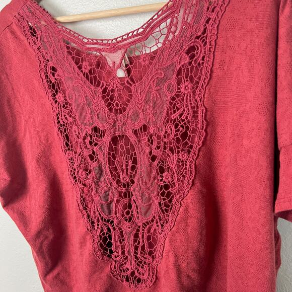 Mossimo Womans XL Red Lacy Sheer Back Crop Top Short Sleeve Fairy Boho Y2K - Picture 8 of 9